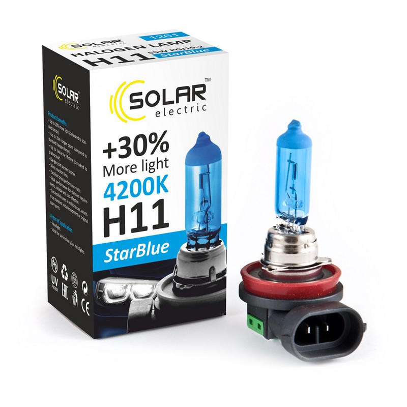 Галогеновая лампа Solar H11 12V 55W PGJ19-2 StarBlue 4200K (1281)