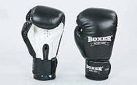 Перчатки боксерские кожаные на липучке BOXER (р-р 10-12oz, черный)