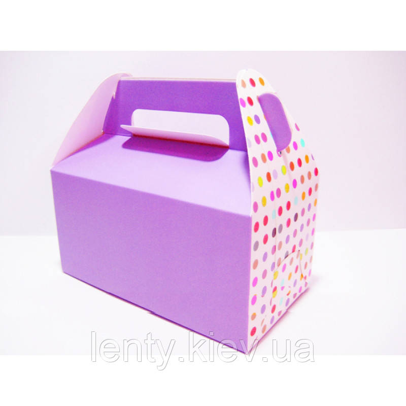 Коробочки для подарунків і частувань 16Х9х8см - Фіолетова у різнокольоровий горошок