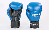 Перчатки боксерские кожаные на липучке BOXER (р-р 10-12oz, синий)