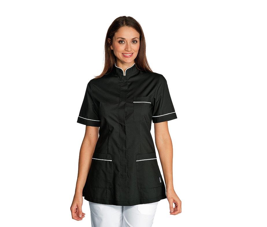 Медичний костюм жіночий чорний з білим кантом - 03105