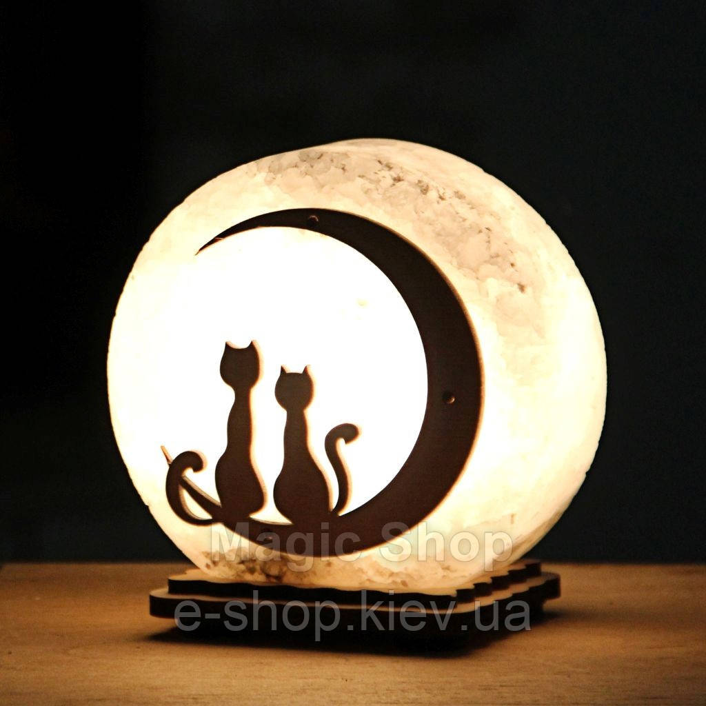 Соляна лампа HealthLamp Кішка та Кіт  ⁇  Нічник із природної солі з регулятором яскравості