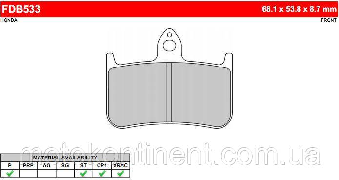 FDB533P Гальмівні колодки Ferodo аналог BREMBO 07HO28 / BRAKING BR756 / TRW MCB593 для Honda
