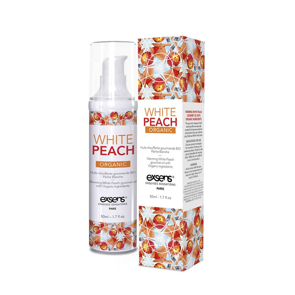 Масажна олія EXSENS Organic White Peach 50мл розігрівальна, без цукру, без парабенів, їстівна