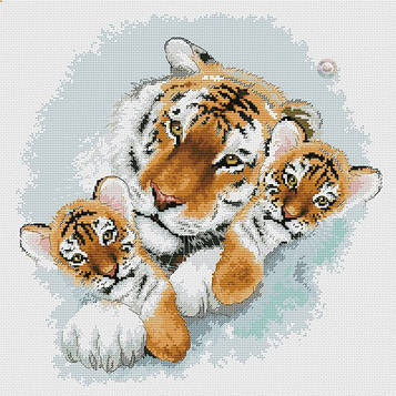 Набір для вишивання хрестиком Тигриця і тигренята. Розмір: 30,5*31 см