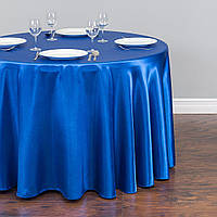 Скатерть на стол тканевая круглая атласная ярко синяя Atteks 280 см - 1405