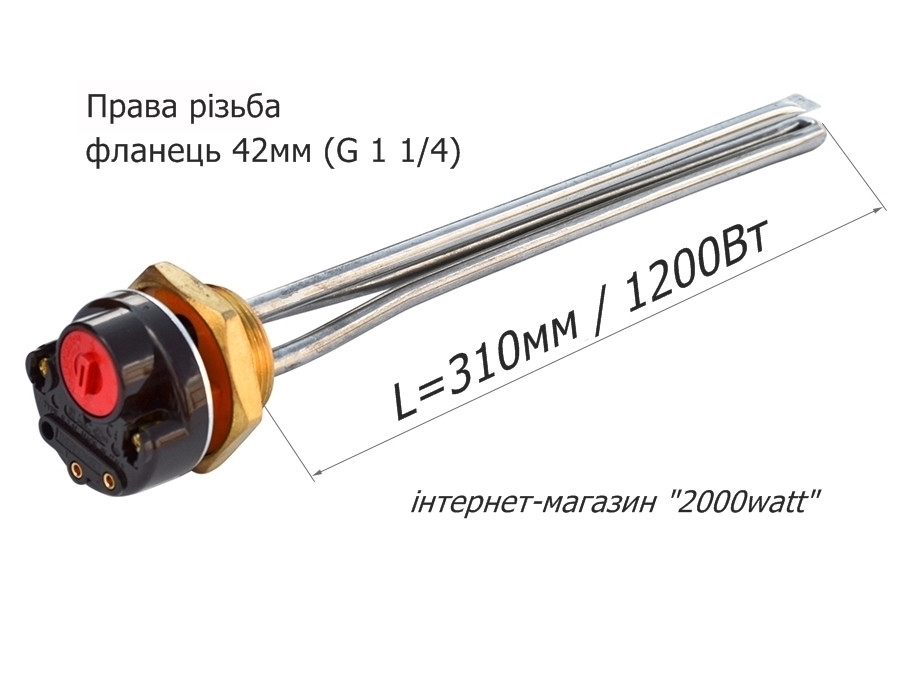 ТЕН для чавунного радіатора 1200 Вт у комплекті з терморегулятором RECO, фото 1
