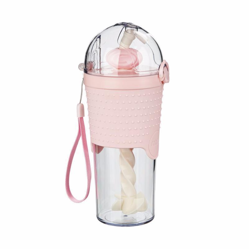 Пляшка з шейкером і трубочкою рожева, фото 1