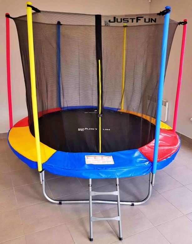 Дитячий батут із високою внутрішньою захисною сіткою та драбиною 305 см діаметром JUST FUN мультиколор., фото 1