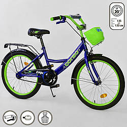 Дитячий двоколісний велосипед синій, підніжка, ручне гальмо Corso 20" дітям 6-9 років