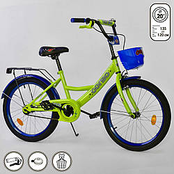Дитячий двоколісний велосипед салатовий, підніжка, ручне гальмо Corso 20" дітям 6-9 років