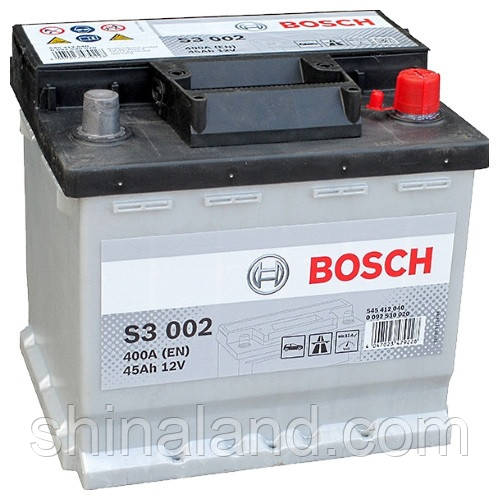 Автомобільний акумулятор Bosch S3 (S3 002): 45 А·год, плюс: справа, 12 В, 400 А — (akb39), 207x175x190 мм