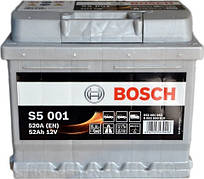 Автомобільний акумулятор Bosch S5 Silver Plus (S5 001): 52 А·год, плюс: праворуч, 12 В, 520 А — (akb23),