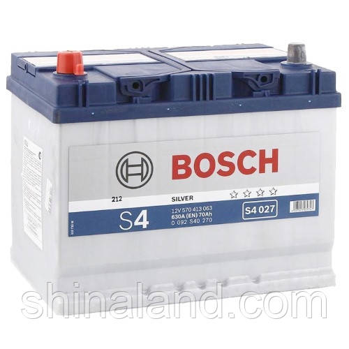 Автомобильный аккумулятор Bosch S4 Silver (S4 027): 70 Ач, плюс: слева, 12 В, 630 А - (akb51), 261x175x220 мм - фото 1 - id-p804298339