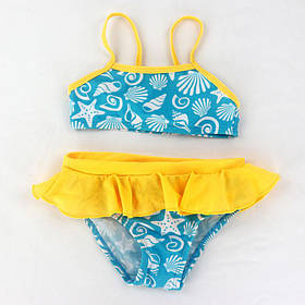 Яскравий купальник для малюків роздільний з рюшами і морським малюнком блакитний з жовтим