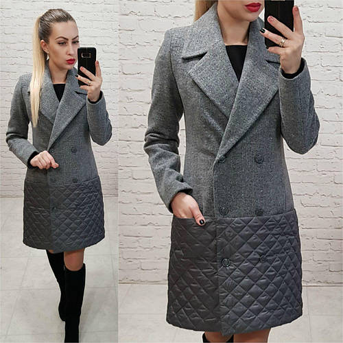 Купить Комбинированное пальто весна - осень, арт 140, цвет серый, цена ...