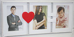 Фоторамка колаж для 3 світлин, Рамка для фото Сім'я з червоним серцем