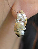 Срібні сережки з перлами і золотими вставками, фото 3
