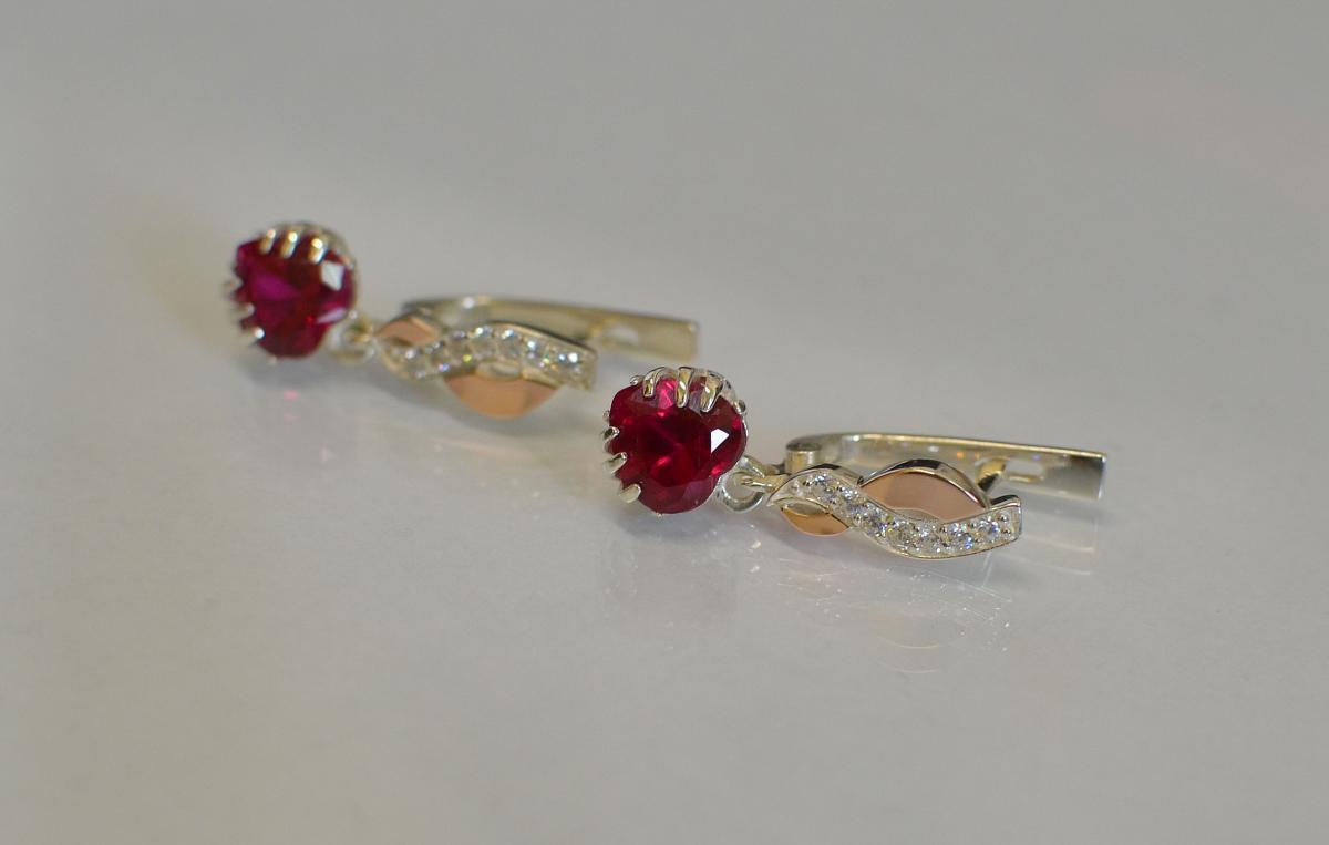 Срібні сережки з золотими вставками, фото 1