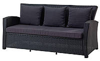 Лаунж софа диван садовый черный из искусственного ротанга (3-местная ),bobi