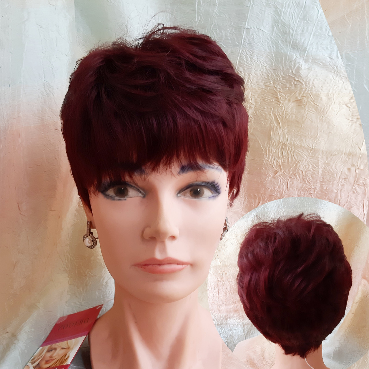 Коротка перука з термоволокна бургунд 2763t-99J, фото 1