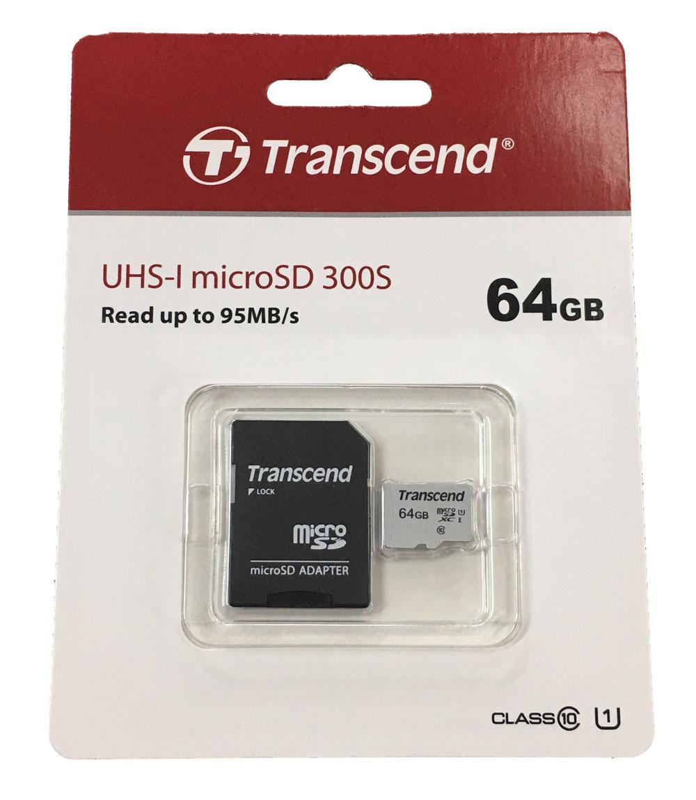 Карта пам'яті 64 Gb microSD Transcend UHS-I 300S (TS64GUSD300S-A), фото 1