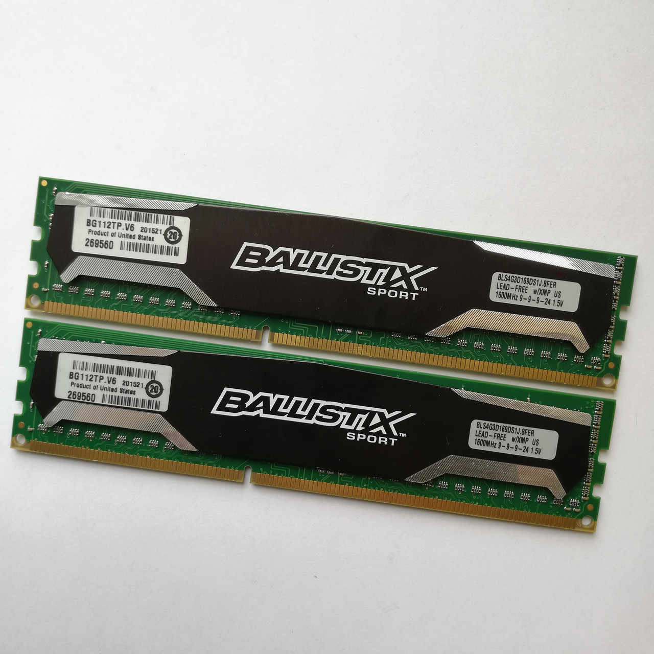 Комплект оперативной памяти Crucial Ballistix DDR3 8Gb (4Gb+4Gb) 1600MHz 12800U CL9 (BLS4G3D169DS1J.8FER) Б/У, фото 1