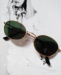 Сонцезахисні окуляри овальні з кольоровою лінзою зелений у золоті