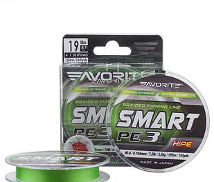 Шнур Favorite Smart PE 3x 150м (l.green) діаметр в асортименті 0.076 мм