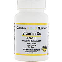 Витамин D-3, California Gold Nutrition, 5000 IU, 90 капсул