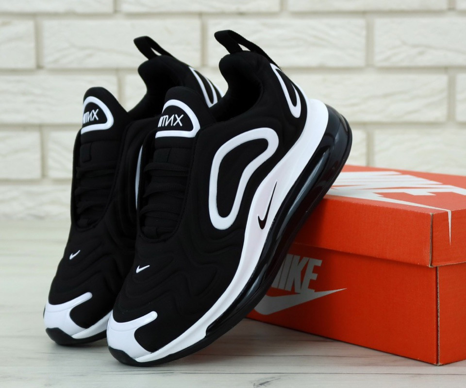 Кросівки Nike Air Max 720 Black White (Найк Аір Макс 720 чорно-білі чоловічі і жіночі розміри 36-45)