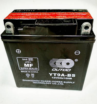Акумулятор 12V 9Аһ YTX9A-BS 135/75/135 мм (кислотний) високий, фото 2