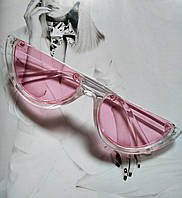 Стильные солнцезащитные очки с обрезанной оправой Прозрачный+розовый