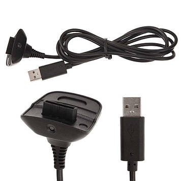 USB кабель для зарядки бездротового джойстика Xbox 360 (Чорний) (Висока якість)