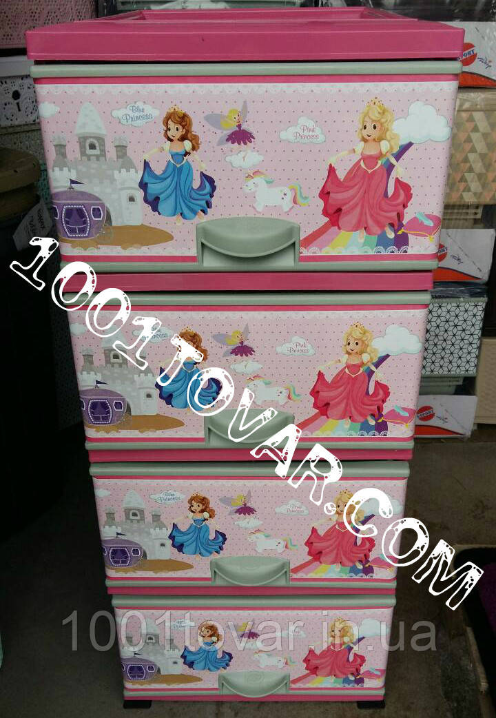 Комод пластиковий, з малюнком "Принцеси", 6 ящиків, фото 1