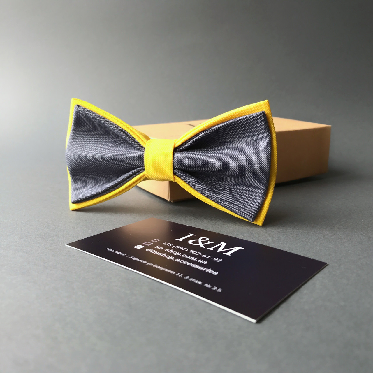 Краватка-метелик I&M Craft двоколірний сірий з жовтим (010618) 
