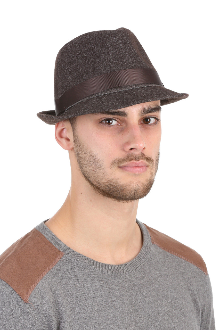 Капелюх чоловічий "трилбі" із вовни коричневий, фото 1