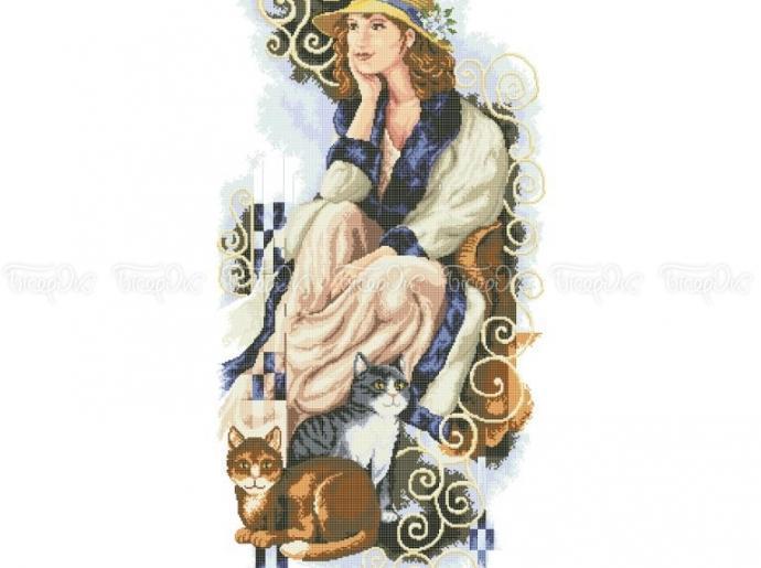 Схема для вишивки бісером ЧВ-8032 (10). ДЕВУШКА З КОШКАМИ, фото 1