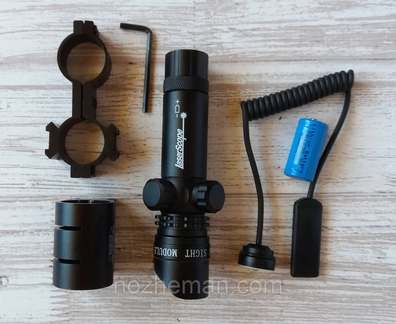 Лазерний вказівник з потужним зеленим лучом і виносною кнопкою, з кріпленням під Weaver або кільце d=25.3, фото 1