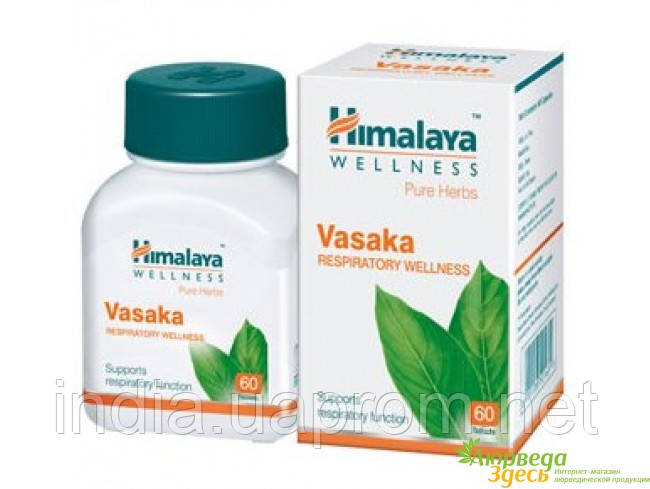 Васака 60 таб екстракт, Vasaka, Хималая, Himalaya, при бронхіті, кашлі й астмі, Аюрведа Здесь