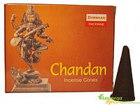 БЛАГОВОНИЕ БЕЗОСНОВНОЕ Даршан Чандан 10 конусов, Darshan Chandan Cones, с ароматом Сандала, Аюрведа Здес