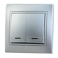 Вимикач подвійний з підсвіткою LEZARD MIRA сірий металік, 701-1010-112