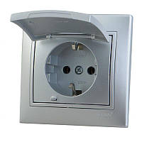 Розетка з кришкою LEZARD MIRA сірий металік, 701-1010-123