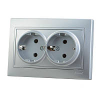 Розетка подвійна із заземленням LEZARD MIRA сірий, 701-1010-127