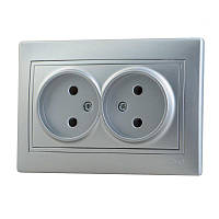 Розетка подвійна без заземлення LEZARD MIRA сірий металік, 701-1010-128