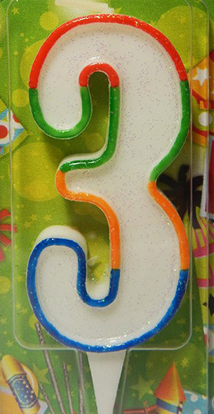 Свічка цифра в торт райдужна (кольорова)- 3