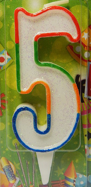 Свічка цифра в торт райдужна (кольорова)- 5