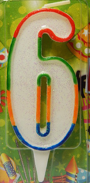 Свічка цифра в торт райдужна (кольорова)- 6