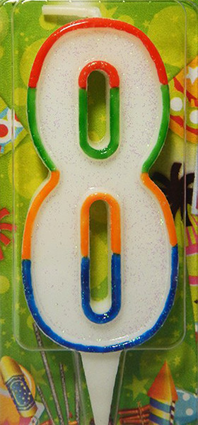 Свічка цифра в торт райдужна (кольорова)- 8