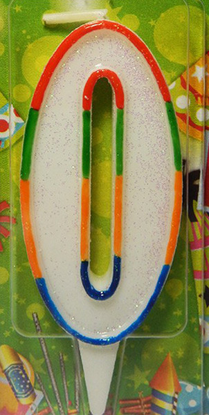 Свічка цифра в торт райдужна (кольорова)- 0